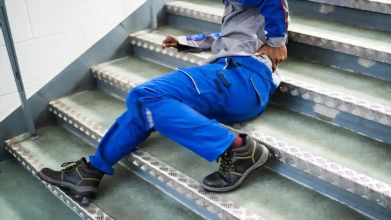 Man Wearing Blue Pants Falls on a Staircase