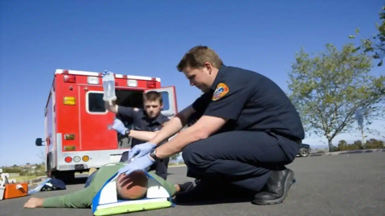 Paramedic Helping Injured Man on Stretcher