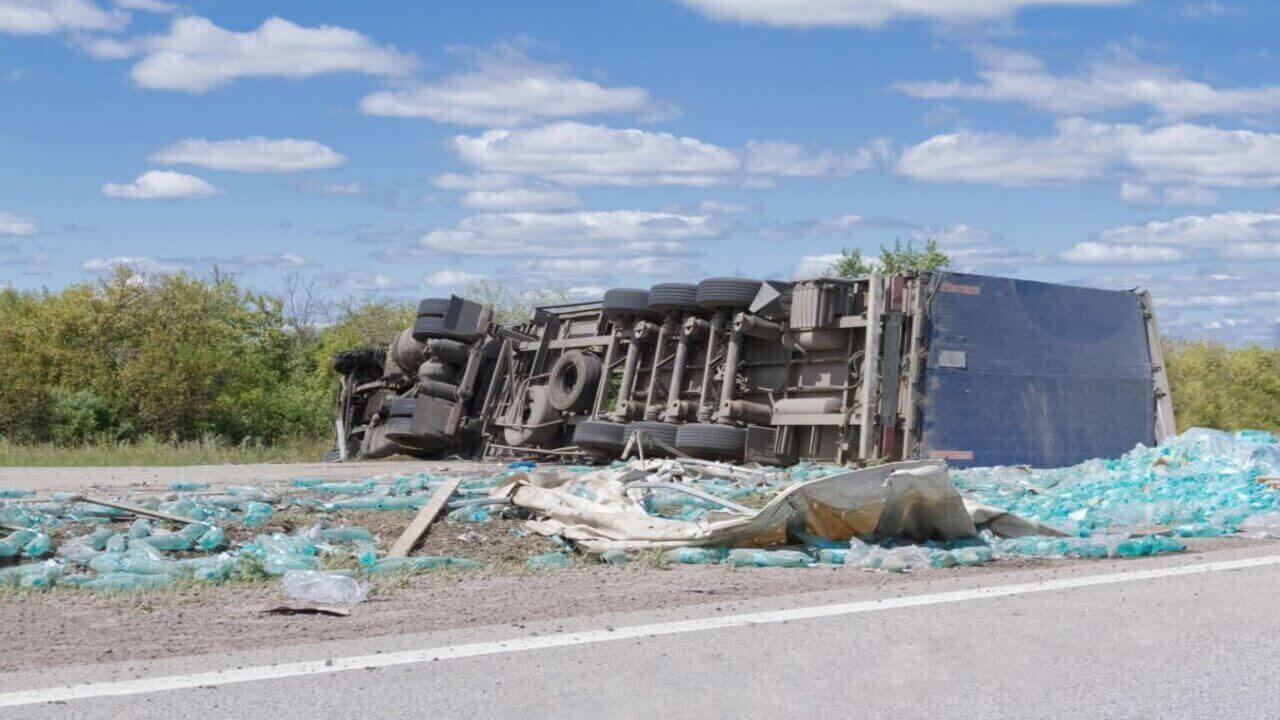 Truck Lies on the Parties on the Route After Accident